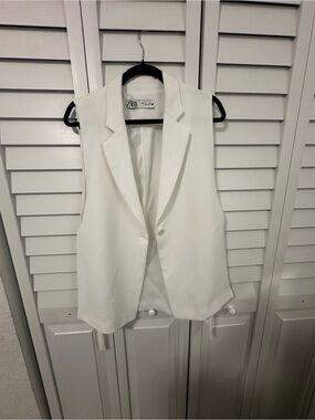 Zara White Sleeveless Blazer Vest - Tailored Notch Lapel